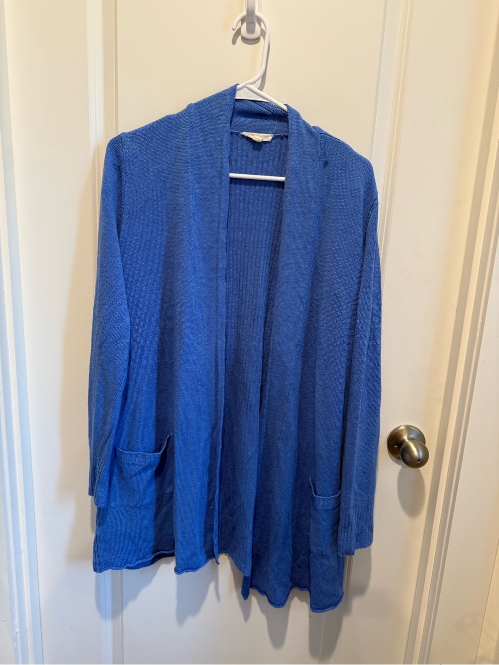 Eileen Fisher Organic Linen Open Front Cardigan Sweater Blue XL